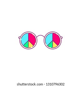 Love and peace. Hippie sunglasses isolated on white background. Flat style line art illustration.