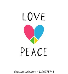 Love and peace inspirational quote. Modern brush calligraphy. Ink lettering. Colorful vector illustration.