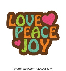 Love Peace Joy 1970s Vintage Design With Hearts Symbol