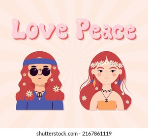 love and peace poster with hippies