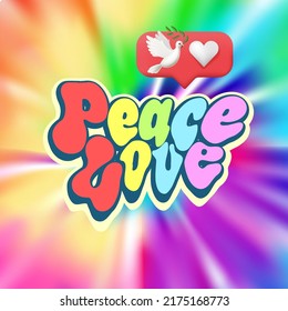 Love and Peace. Psychedelic colorful background. Freedom, spirituality, occultism, textile art. Vector illustration