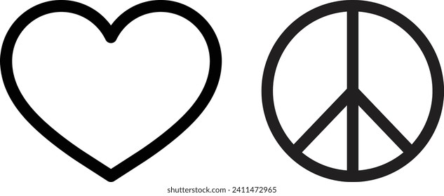 Love and peace sign . Heart and peace icon isolated on white background . Vector illustration