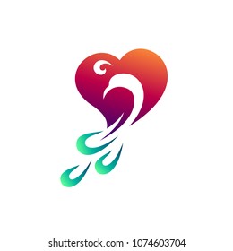 Love Peacock, Peacock With Heart Shape, Logo Template Ready For Use