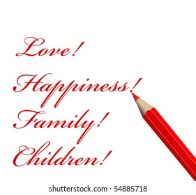 Love and pencil on a white background