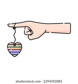 love pendant symbol icon hanging on finger, pride month.