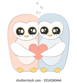 Love Penguin Vector illustration.
Blue and Pink set.