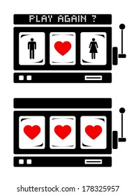 Love people and hearts on slot machine, isolated on white background. Vector illustration.