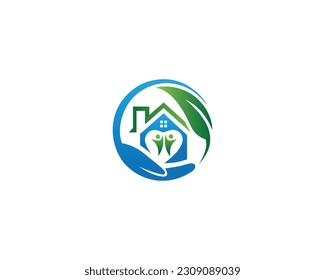 Love People Home Medical Health Care Logo Design. Help People With Natural Leaf Symbols Vector Template Icon.