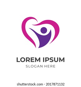 love people logo, love and people, combination with flat pink and purple color style