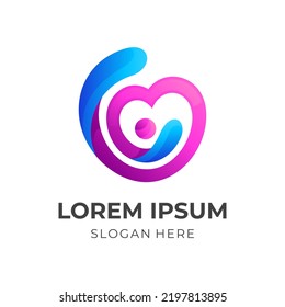 love people logo concept, love and people combination logo with 3d blue and pink color style