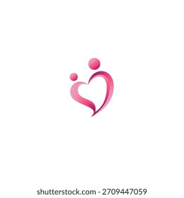 El logotipo de las Personas de amor presenta dos figuras humanas que se toman de la mano y luego se fusionan para formar un símbolo de amor, que simboliza el cuidado. El esquema de color utiliza tonos de rosa, púrpura y rosa claro, creando un cálido.