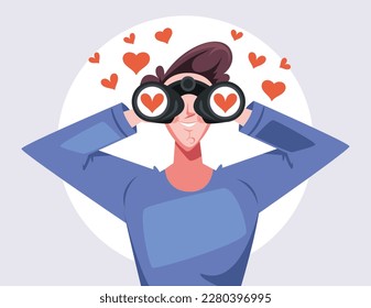 Love people look binocular concept. Vector graphic design illustration