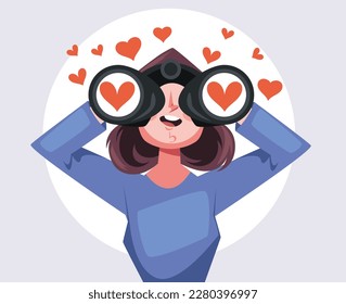 Love people look binocular concept. Vector graphic design illustration