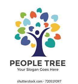Love People Tree Vector Logo Template