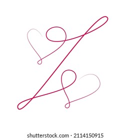 Love Percentage, Vector Illustration. Red Hand Drawn Hearts Ercentage. Lettering. Continuous One Line Doodle