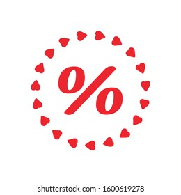 Love percentage. Vector red heart icons. Percentage red web Flat icon in circle on white background