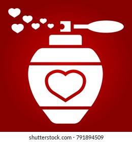 Love perfume with hearts glyph icon, valentines day and romantic, love sign vector graphics, a solid pattern on a red background, eps 10.