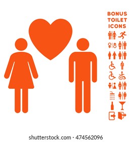 Love Persons icon and bonus man and woman WC symbols. Vector illustration style is flat iconic symbols, orange color, white background.