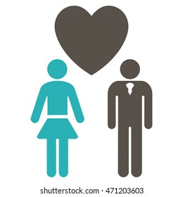 Love Persons icon. Vector style is bicolor flat iconic symbol with rounded angles, grey and cyan colors, white background.