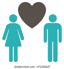 Love Persons icon. Vector style is bicolor flat iconic symbol with rounded angles, grey and cyan colors, white background.
