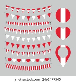 love Peru decorative symbols, set of vector design elements, peruvian flag