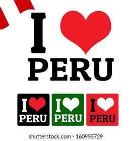 I love Peru sign and labels on white background, vector illustration
