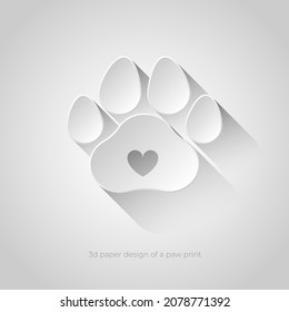 Love pet, 3d paper design of a paw print, Vector illustration.