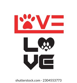 Love with pet footprint. - funny vector saying. Good for scrap booking, posters, textiles, gifts, t shirts.