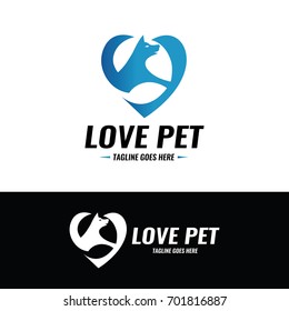 Love pet logo design template. Heart logo design concept. Vector illustration