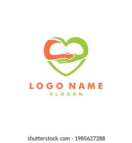 Love pet logo vector. With pet foot and owner hand as care relationship. For Simple application apps and business or company icon brand