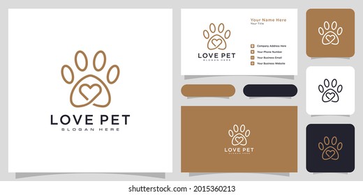 Love Pet Logo Vector Line Style And Business Card