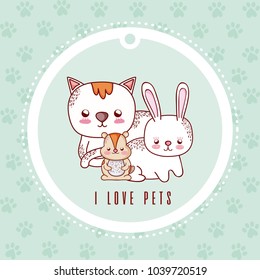 i love pets card with pets cartoon