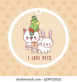 i love pets card with pets cartoon