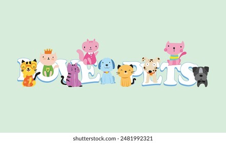 Love pets cute cartoons vector illustration