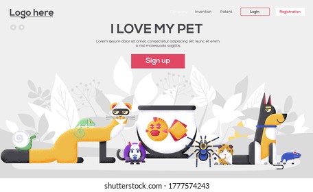 I love pets flyer, magazines, poster, book cover, banners.invitation cards concept background. Layout illustration modern slider page. Grain texture and noise effect. Place for text place for copying.