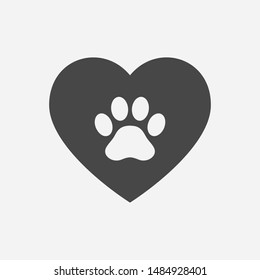 Love for pets icon concept. Animal footprint in love symbol for Pet care icon concept.