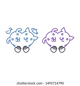 Love for pets outline icons, dog and cat in the form of a heart symbol that is held by human hands isolated on white background