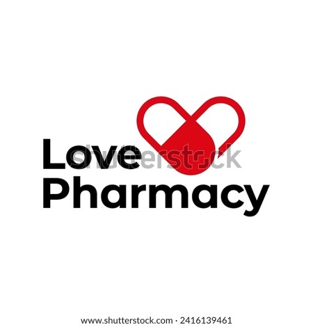 LOVE PHARMACY CAPSULE STORE SHOP MEDICINE LOGO VECTOR ICON ILLUSTRATION