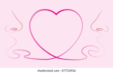 Love pheromones - two noses smelling each others body odor.