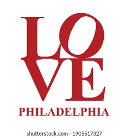 Liebe Philadelphia, Vektorkunst auf rotem und weißem Hintergrund, am besten für Philadelphia-Souvenir verwendet