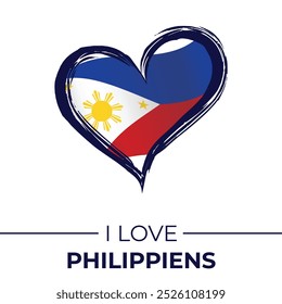 I Love Philippines Banner with Flag in Heart. United Kingdom love Emblem Isolated on White Background. Vector, Illustration, Isolated, Love, Background.