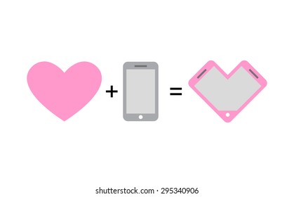 Love and phone. Fantastic concept phone design for lovers and romantics. Vector illustration 