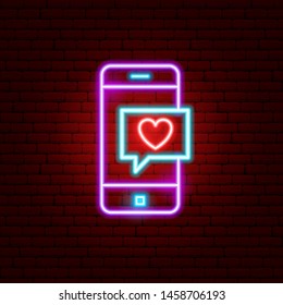 Love Phone Message Neon Sign. Vector Illustration of Mobile Promotion.