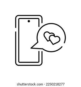 Love Phone Outline Icon Vector Illustration