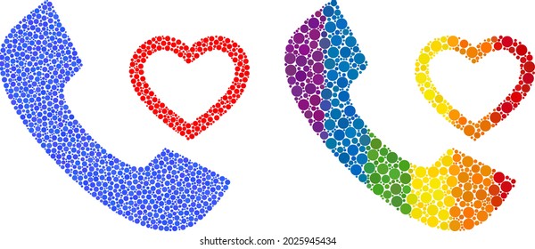 Love phone receiver mosaic icon of circle spots in various sizes and spectrum colored color tints. A dotted LGBT-colored love phone receiver for lesbians, gays, bisexuals, and transgenders.