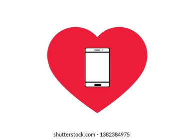 Love to phone. Red herat, love and like icon. Smartphone.