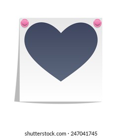 Love photo frame on wall with pink pins isolated on white background