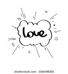 Love phrase on a cloud with little hearts nearby.