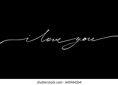 Love phrase valentine day handwriting I love you. Handwritten text on black background, vector