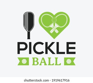 I Love PickleBall, Printable Vector Illustration. Pickleball SVG. Great for badge t-shirt and postcard designs. Vector graphic illustration.